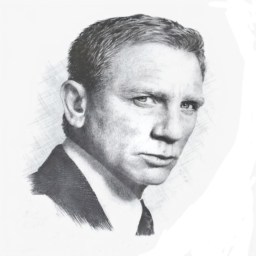 Hand-drawn graphite portrait of Daniel Craig