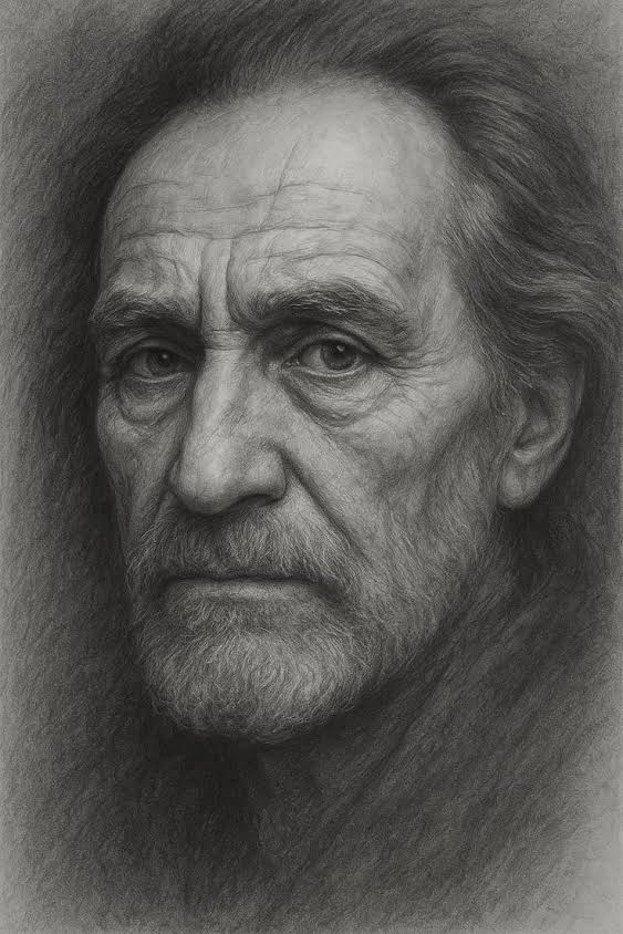 Hand-drawn graphite portrait of Willie Nelson
