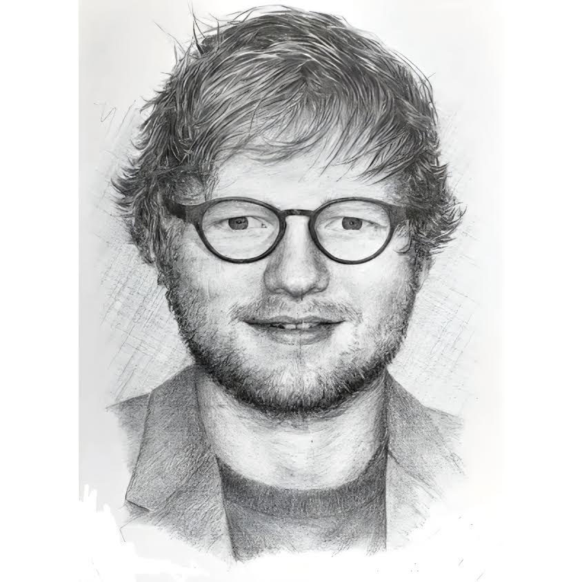 Hand-drawn graphite portrait of Ed Sheeran